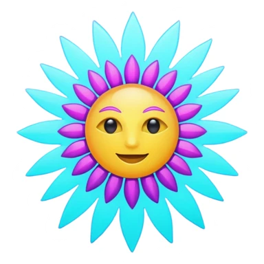 sun, neon rays, bright holographic purple and cyan collor sticker