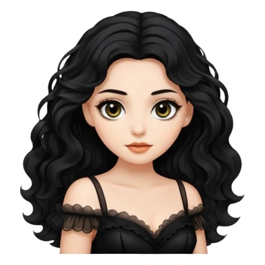 Beyaz tenli siyah tül çok açık elbise giyen siyah dalgalı saçı olan çekik gözlü  sticker