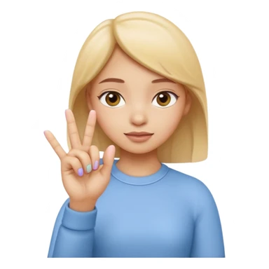 Emoji-style girl (Apple style) making a pinching gesture: thumb and index finger close together showing something is small, other fingers folded, same style as Apple 3D emojis, soft colors, glossy texture sticker
