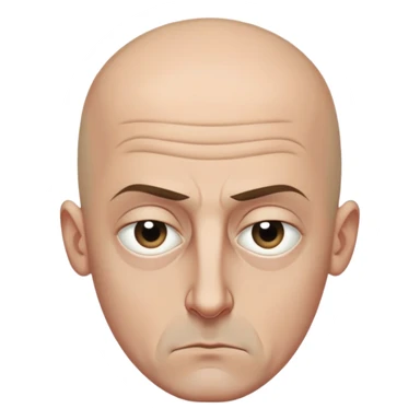 Steven Miller, bald, intense scowl, very narrow rectangular head, bottom lip sticking out, eyelids nearly shut and drooping on the outer sides, pronounced dark areas around eyes sticker