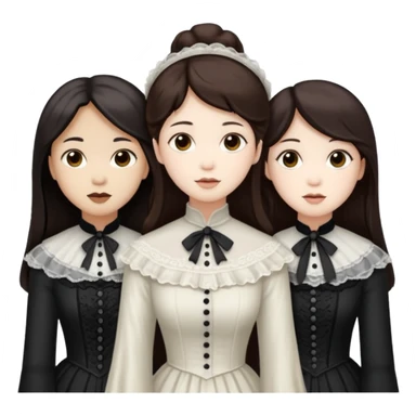 Three Victorian ghosts friends with dark brown hair  one Asian one Caucasian  one African American all beautiful  sticker