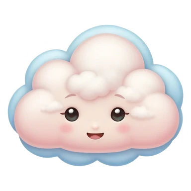 Cinematic tiny snuggly cloud, soft fluffy texture, gentle glowing edges, cute blushing cheeks, floating peacefully in a pastel sky, warm and dreamy. sticker