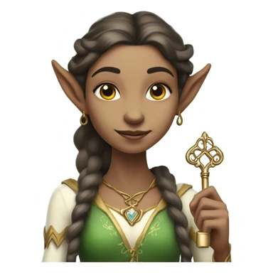 an elf woman login holding a big key sticker