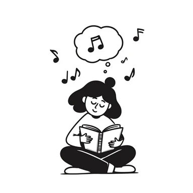 Girl sitting cross-legged reading notes in a spiral notebook sticker