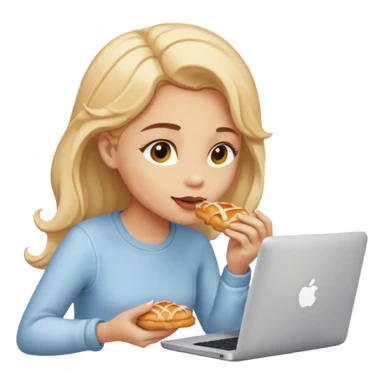 a girl looking in her computer a pastrie with good food  sticker