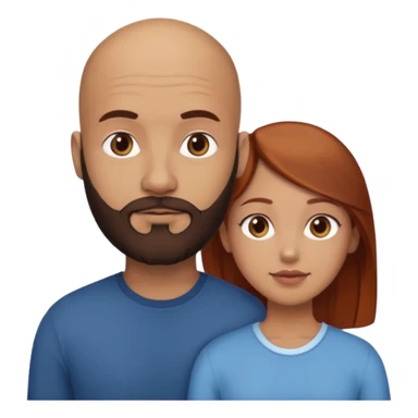 Couple. A bald man with dark brown beard and a girl with light skin. She is a redhead and has dark yellow brown auburn hair. Different skincolor. She has very light skin. sticker