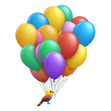 A bird with balloons attached to its feet  sticker