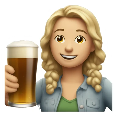 tired but happy lady grabbing beer sticker