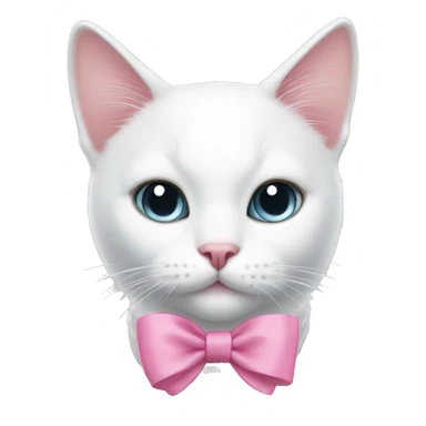 white cat with a mini pink bow on ear sticker