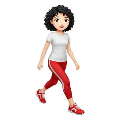 generate a pretty bratz fair skinned girl with curly black hair wearing a white tshirt trekking on a hill with red sneakers on and black leggings.  Put a hill behind her sticker
