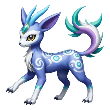 Tropical Tiny Marked Patterned Tribal Colorful Skilled Adept Graceful Asian Painted Garurumon-Meloetta-Absol-Suicune-Cobalion-fusion-hybrid-creature (full body) sticker
