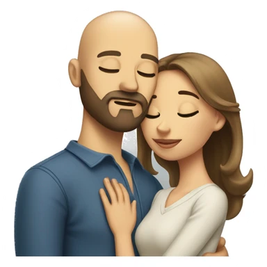 A bald man with a dark blonde full beard wearing a shirt kissing a brunette woman with her eyes closed sticker