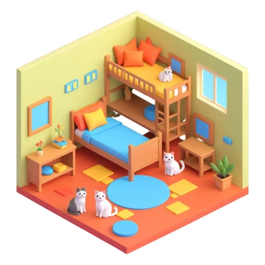 cat room interior isometric sticker
