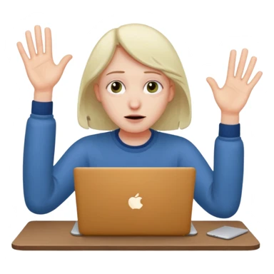 tired student with laptop, hands up, droopy eyes sticker