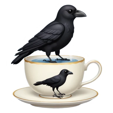 create a crow hoalding tea cup   sticker