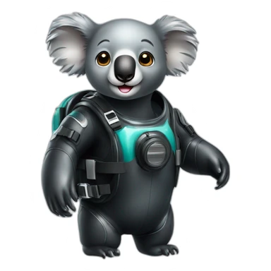 happy koala in black rubber shiny diving suit sticker