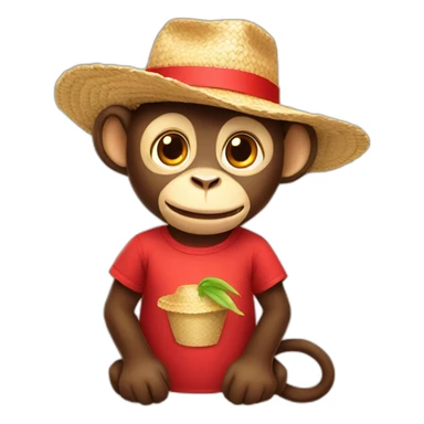 monkey with red t shirt and straw hat sticker