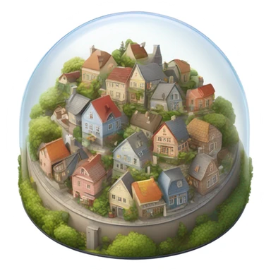  circular glass dome with March small town inside very pretty sticker