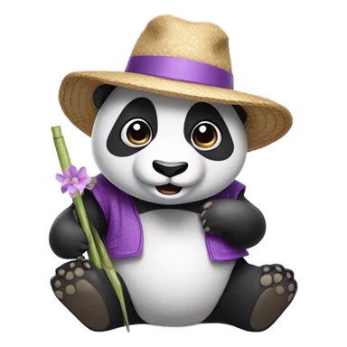 a panda with a strawhat and wearing purple and white clothes  sticker