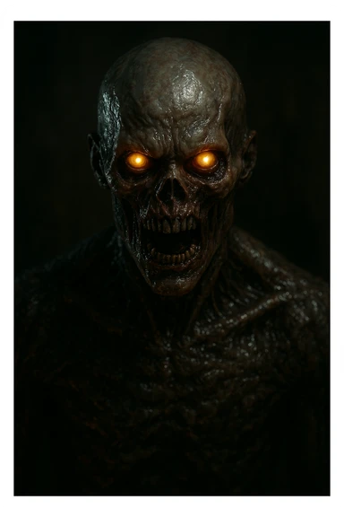 a terrifying monster, realistic, slimy skin, glowing eyes, horror movie style, dramatic lighting sticker