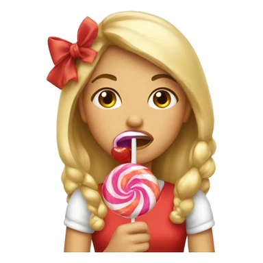A girl with a bow eating a lolipop sticker
