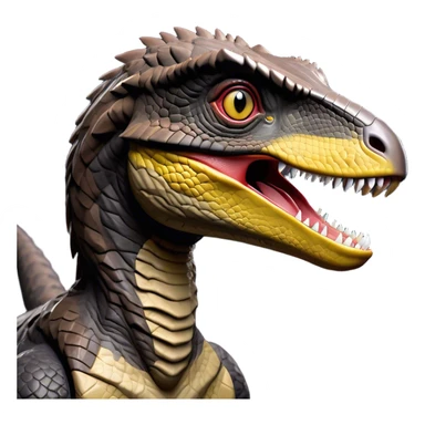 Cinematic Noble jurassic park Velociraptor Portrait Emoji, Poised and menacing, with a sleek, muscular build clad in dark, scaly skin reminiscent of jurassic park Park’s iconic raptor, a sharply curved snout and piercing, intelligent eyes that exude predatory cunning, Simplified yet boldly defined features, highly detailed, glowing with a cool, ominous radiance, high shine, intelligent and relentless, stylized with an air of cinematic prehistoric authority, focused and alert, soft glowing outline, capturing the essence of a watchful and confident jurassic park Velociraptor that appears ready to dash out of the screen with effortless power! sticker