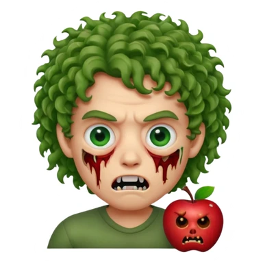 Zombie apple Memoji curly hair boy with growling face with one open and stich under eye  sticker