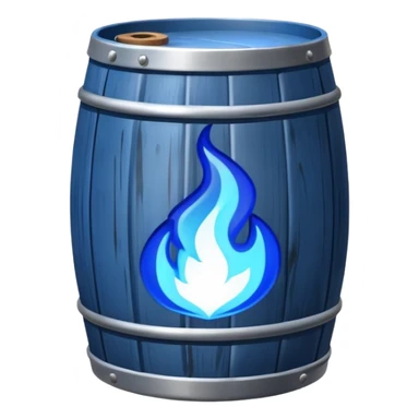 generate a realistic rust-free metal barrel with blue fire on it sticker