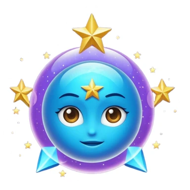Uma esfera translúcida com reflexos roxos e azuis envolve uma estrela dourada brilhante no centro, criando um visual etéreo e futurista sticker