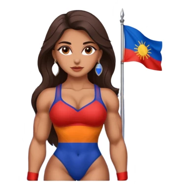 sexy and muscled, full body, brown skin Armenian caucasian girl, sexy girl, beautiful eyes, makeup, earrings, muscled, surrounded by mountains, Flag of Armenia sticker