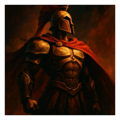 stylized spartan armor, dramatic lighting, heroic pose sticker