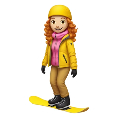 Ginger Girl yellow pants pink jacket riding on snowboard  sticker