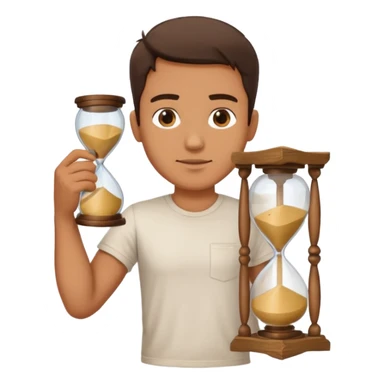 man holding sand time sticker