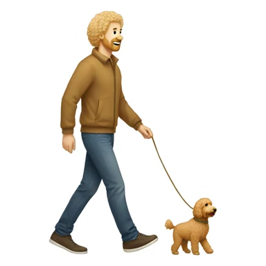 Golden doodle with blonde guy (no beard) walking sticker