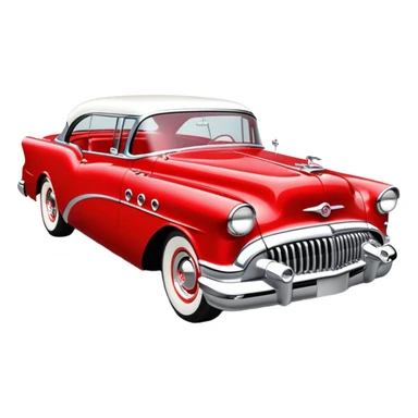 hot rod inspired by a 1956 Buick Century, vibrant color scheme, classic red with chrome and whitewall tires sticker