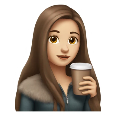 white girl with brown long hair and a hot chocolate sticker