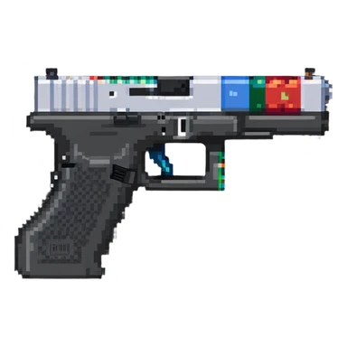 Glock 17 handgun with a switch sticker