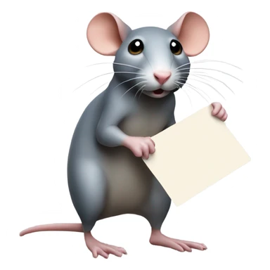 A rat looks to the right, holding a blank sign sticker
