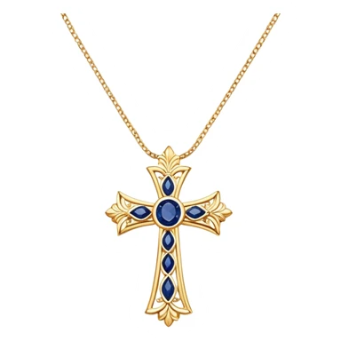 Gold cross necklace with sapphire in middle sticker