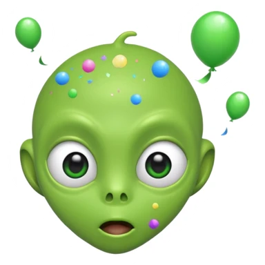 Green Alien no ears blowing confetti sticker