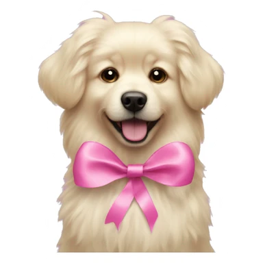 Blonde fluffy dog with pink ribbon sticker