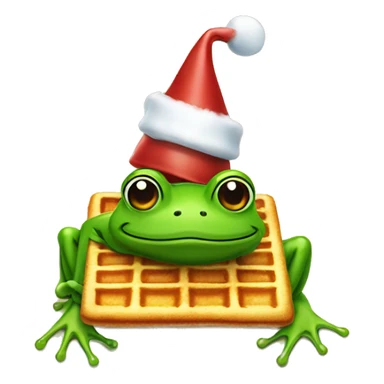 A frog in a holiday hat on a waffle sticker