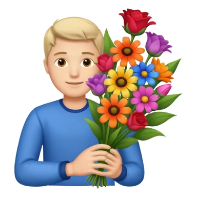 Male hand give a bogue of flowers sticker