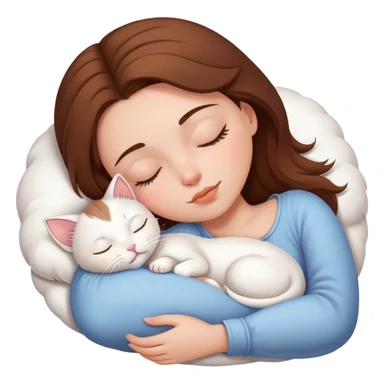 White girl brown hair sleeping with white kitty sticker