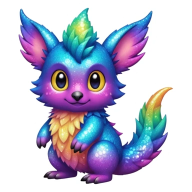 Randomly-colored gradients-colored cute fuzzy realistic glittery Randomly-faerie-drake-colored sparkly exotic Fakémon-creature sticker