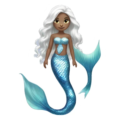 Iridescent silver mermaid tail full body blue eyes almond skin girl long white hair sticker