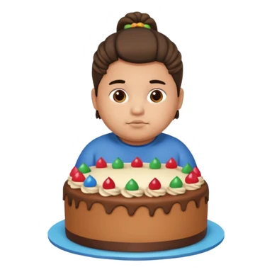 chubby mexican boy with pony tail sitting inside of a cake sticker