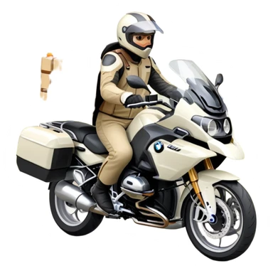 BMW RT1200 LC touring motorcycle with rider on open road in a forest with easter eggs sticker