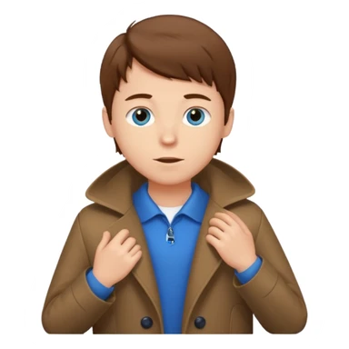 emoji- of a white boy putting on his coat sticker