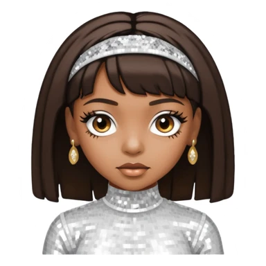 Left Eye from TLC with medium dark brown hair, white sequin outfit sticker